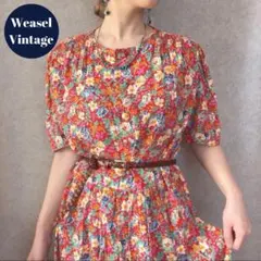 used フロントボタン花柄ワンピース 半袖 赤 レトロ古着 ヴィンテージライク