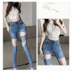 ハイウエスト ダメージ スキニーデニムパンツのサムネイル