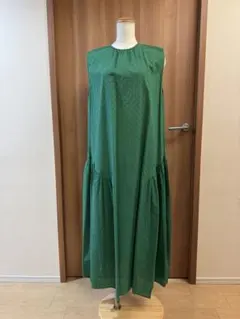 Demi-Luxe BEAMSコットンワンピース グリーン日本製 インナー付38