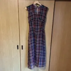 チェック柄ノースリーブロングワンピース M