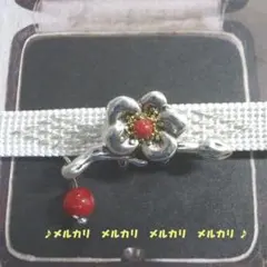 ハンドメイド　帯留め　帯留　紅梅　梅　珊瑚　天然石　春　小さめ
