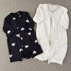 西松屋 ハート柄グレー/星月柄クリーム色 ロンパース2点セット 50-60cm