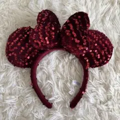 ディズニー ミニー カチューシャ リボン バレンタイン ベロア スパンコール