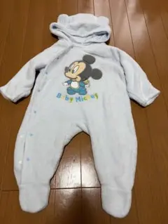 ミッキー フリースロンパース 水色