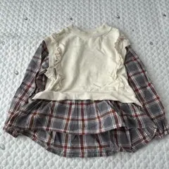 【8005】テータテート　120cm チェック柄 フリル付き長袖カットソー