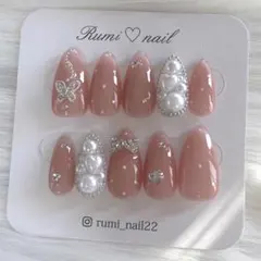 現品セール】ネイルチップ♡ピンクベージュ 量産型地雷韓国ワンホン