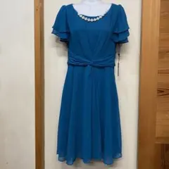 新品 パール付き袖あり パーティードレス お呼ばれワンピース 結婚式 M