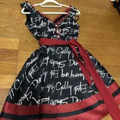 【an】英字プリント×ウエストリボン♪フレアミニワンピキャバドレス