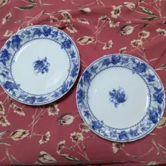 イタリア製 皿 青 花柄 パスタ皿 スープ皿 カレー皿 パン皿 2点 雑貨のサムネイル