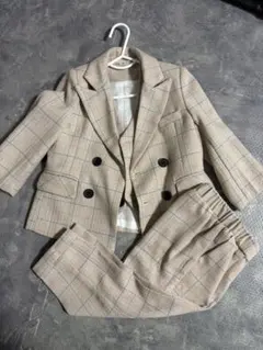 フォーマルスーツ 100cm ベージュ系チェック