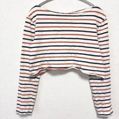 ボーダー柄 クロップド丈 ロンT カットソー 長袖 ベージュ 春秋冬