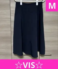 VIS ビス ロングスカート フレアスカート ネイビー 無地 カジュアル Mのサムネイル