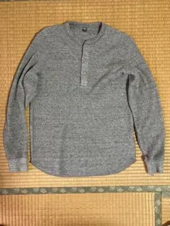 廃番色　ユニクロ　ワッフルヘンリーネックTシャツ　ミックスグレー　S