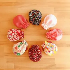 豆巾着　ちりめん　和柄　お守り袋　ミニ巾着袋　まんまる巾着　アクセサリー袋