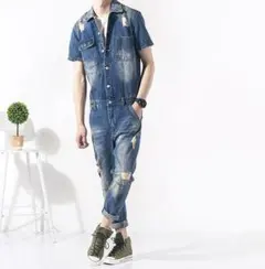 デニムつなぎ 作業服 ジーンズＧパン オーバーオール オールインワン 細身