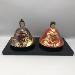 希少雛人形伝統工芸漆器木製金彩花柄着物漆塗りひなまつり飾りアンティークお雛様