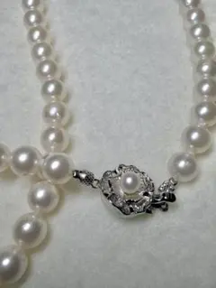 本真珠ホワイトパールネックレス約7.5mm SILVER金具日本製42cm 美品
