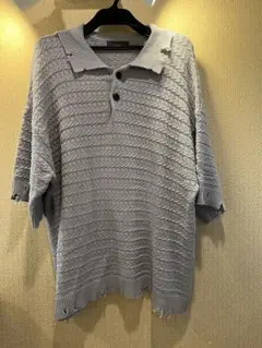 CLEL グレー ニットポロシャツ