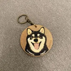 柴犬 ブラック 前後 刺繍キーホルダー