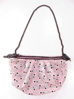 【値下げ】アナスイ　ナイロンショルダーバッグ　花柄　チェーン　鞄　ピンク　白　黒