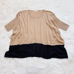 ヴィス ドルマンニット 配色チュニック 薄手 体型カバー 伸縮性 ゆったり大きめのサムネイル