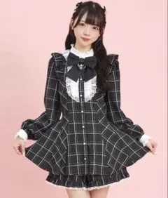 SecretHoney アクセサリーリボンフリルセットアップ チェックブラック