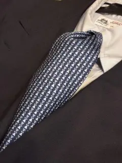 【未使用】LANCEL ランセルプリントネイビー 幾何学模様 ネクタイ