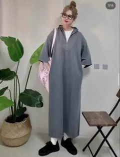 ハーフジップ カットソーワンピース 半袖　add color x NOOOON