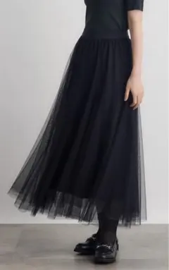 【新品】grove 黒 チュールスカート　ロング