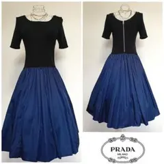 PRADA プラダ リーフ柄 ノースリーブ フレアワンピース 38 イタリア製