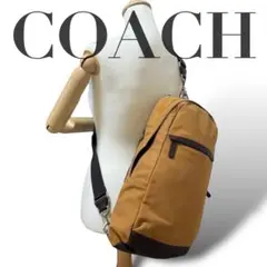 美品 4256 COACH コーチ ボディバッグ キャンバス レザー ブラウン