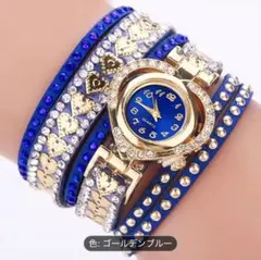 激安セール、一点限り ゴールデン色ブルー ハートデザイン クォーツ時計売り尽くし