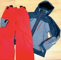 デサント　メンズ　スキーウェア　上下セット　HEAT NAVI グレー　赤　L