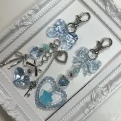 【2点セット】ハンドメイド　ビーズキーホルダー　ブルーセット