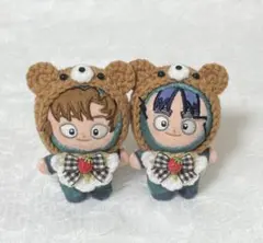 ぬい服　8cm くま耳ボンネット、スタイセット　ブラウン×黄色　いちご　2点