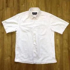 ナノユニバース フレンチリネン ストライプ 半袖シャツ ピンク