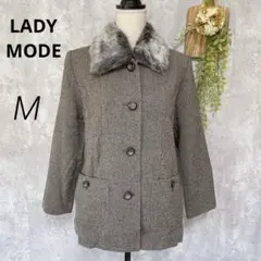 ウールコート ジャガード カシミア混 フェイクファー レディメイド M
