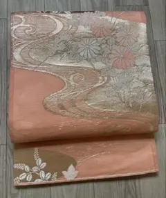 袋帯　洒落帯　高級○ 正絹　絽　流水　花柄 ○wk1