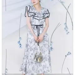 ウエストリボン付きフラワー&ドットアソートプリントビックカラープリーツワンピース