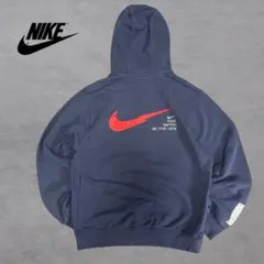 NIKE ナイキ　スウッシュ　ネイビー　ビッグロゴ　パーカー　フーディー