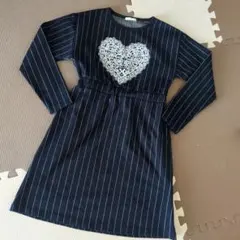 GU　キッズ ネイビー ストライプ ハートワンピース 130