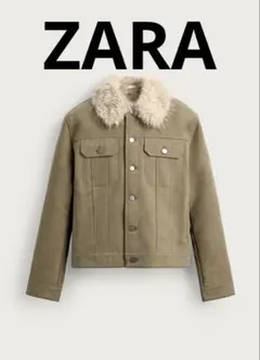 新品 ZARA コントラストフェイクファー付きコットンジャケット S