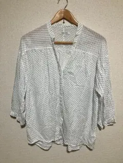 グローバルワーク ノーカラーシャツ ブラウス ゆったり ドット柄 Vネック L