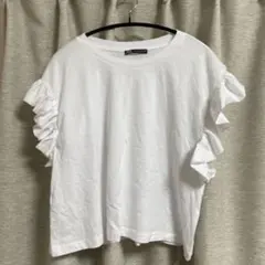 ZARA Tシャツ フリル袖　トップス　カットソー　ホワイト　(Mサイズ)