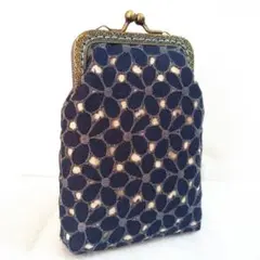 ハンドメイド　がま口ポーチ　タバコケースなど　刺繍花柄