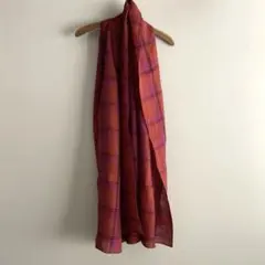 〖美品〗チェック柄 ストール ショール レッド×パープル リネン