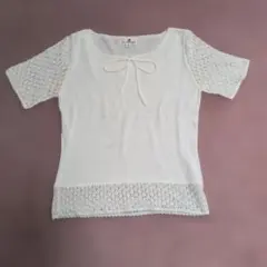 Courreges 9号 半袖 ニット ホワイト リボンのサムネイル