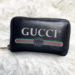 【大人気】グッチ コインケース ロゴプリント シェリーライン 黒 コンパクト