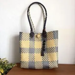 ToryBurch トートバック カゴバック ストロー素材 グリーン ゴールド