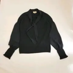 TRUSSARDI ボウタイブラウス シアー　シャーリング ブラック 長袖 38のサムネイル